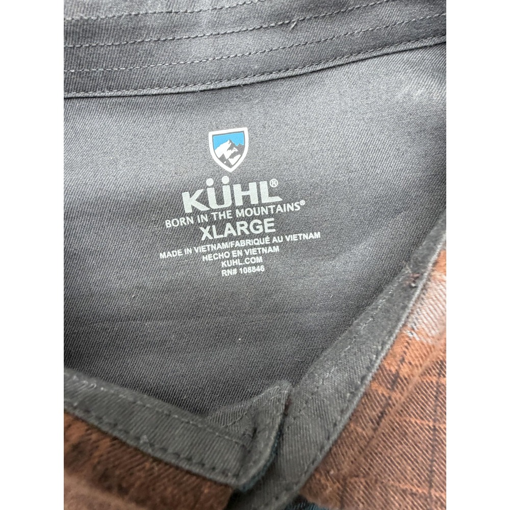 Kuhl Shirt Mens XL Brown Blue Plaid Long Sleeve Button Flannel Casual Hiking - Picture 3 of 12